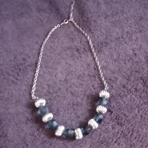 Blue stones and engraved silver beads on a silver necklace 18.5" match earrings